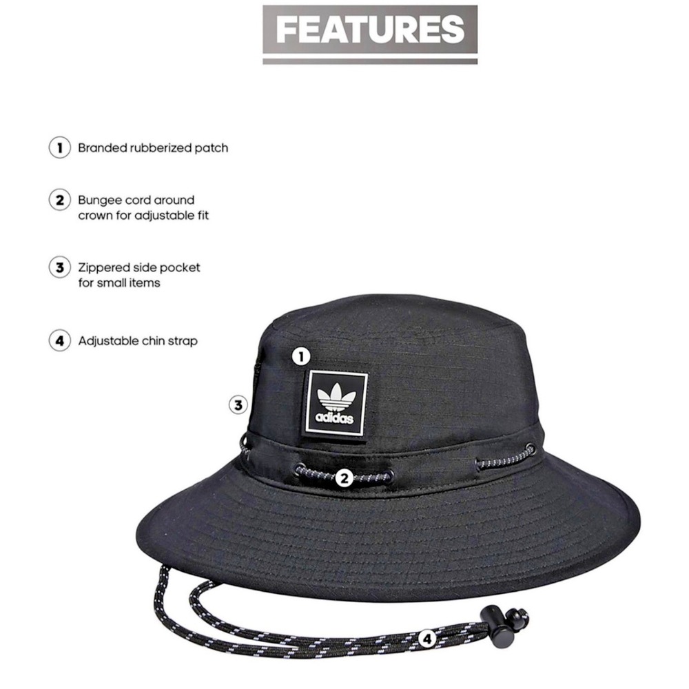 Adidas Originals‎ Utility 2.0 Boonie Bucket Hat Cap NEW OSFA Black Zip Pocket